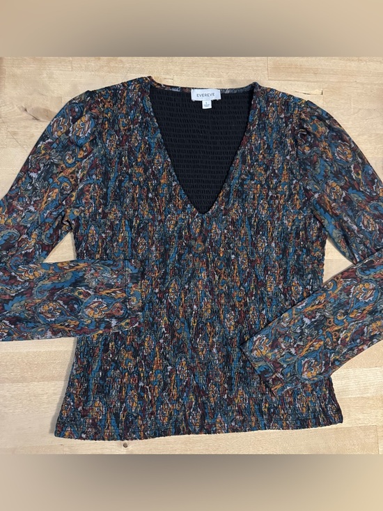 Evereve Tops - Evereve Multicolor Paisley Smocked V-Neck Long Sleeve Top